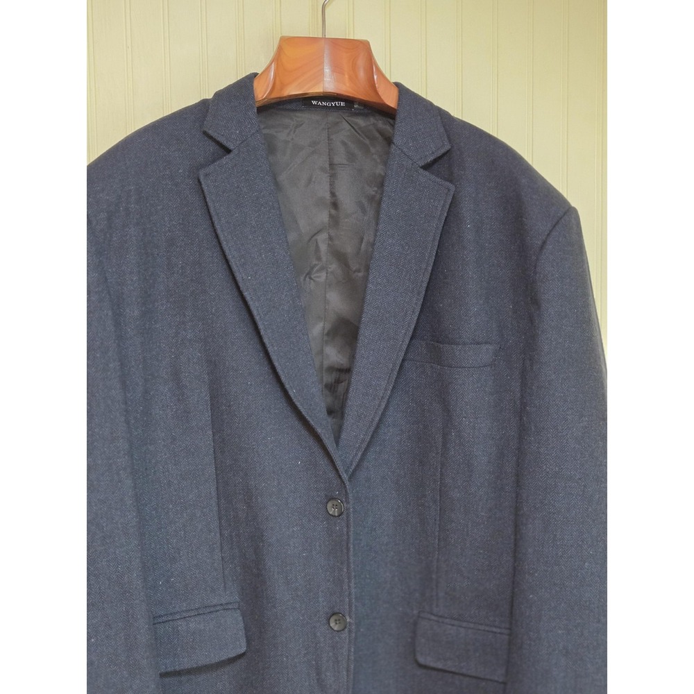 Wangyue Jacket Mens Large Navy Blue Herringbone‎ Blazer Sport Coat 2 Button